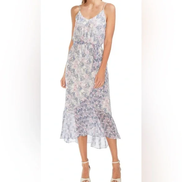 Vince Camuto Spaghetti Strap Mystic Blooms Floral Ruffle Midi Dress size 14 - Picture 2 of 3